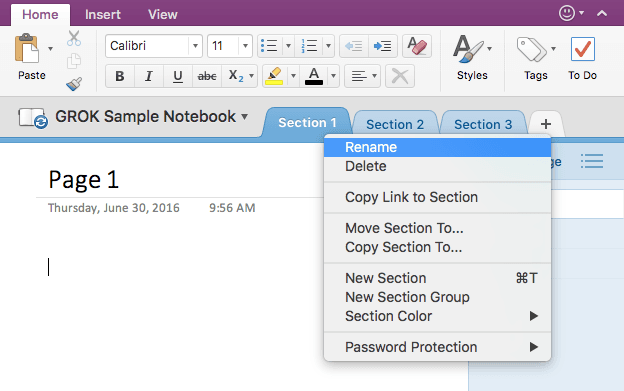onenote for mac rename notebook